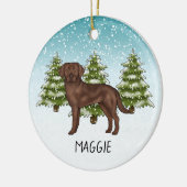 Chocolade Labrador Retriever Custom Naam Kerstmis Keramisch Ornament (Links)
