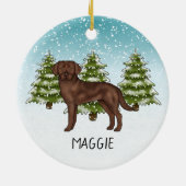 Chocolade Labrador Retriever Custom Naam Kerstmis Keramisch Ornament (Achterkant)