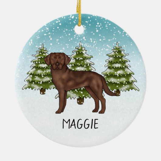 Chocolade Labrador Retriever Custom Naam Kerstmis Keramisch Ornament (Achterkant)