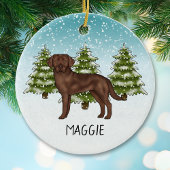 Chocolade Labrador Retriever Custom Naam Kerstmis Keramisch Ornament