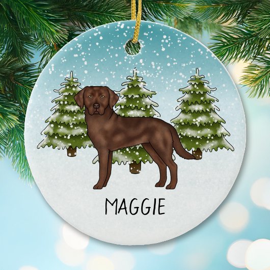 Chocolade Labrador Retriever Custom Naam Kerstmis Keramisch Ornament