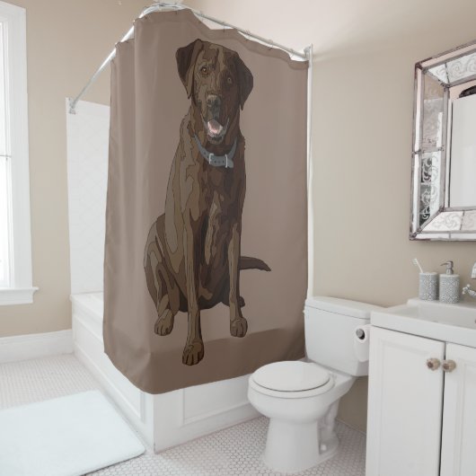 Chocolade Labrador Retriever Dog Sitting Douchegordijn (In situ)