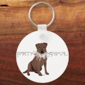 Chocolade Labrador Retriever Feestje Sleutelhanger (Voorkant)