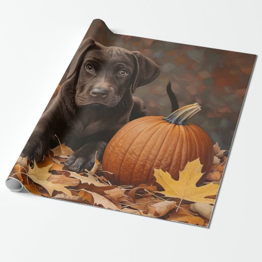 Chocolade Labrador Retriever Herfst Decoupage Cadeaupapier (Uitgerold)