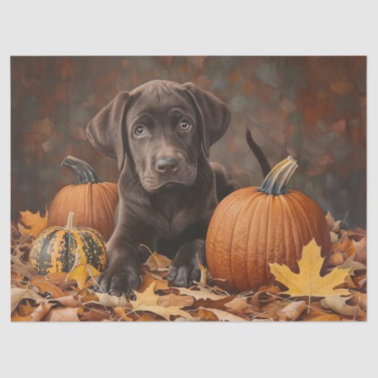 Chocolade Labrador Retriever Herfst Decoupage Tissuepapier (Voorkant)