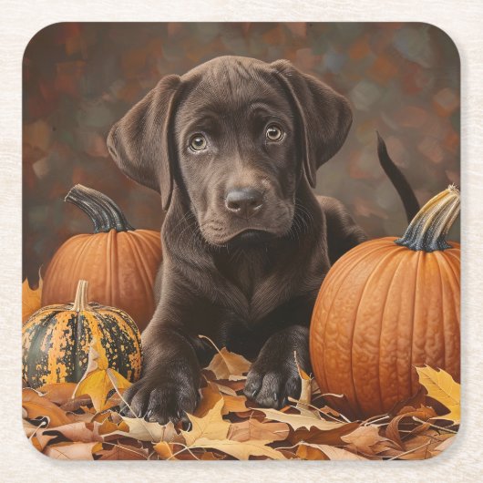Chocolade Labrador Retriever Herfst Kartonnen Onderzetters (Voorkant)