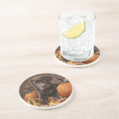 Chocolade Labrador Retriever Herfst Ronde Onderzet Zandsteen Onderzetter (Zijkant)