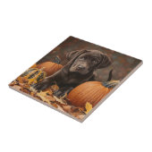 Chocolade Labrador Retriever Herfst Tegeltje (Zijkant)