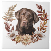 Chocolade Labrador Retriever Herfstkrans Tegeltje (Voorkant)