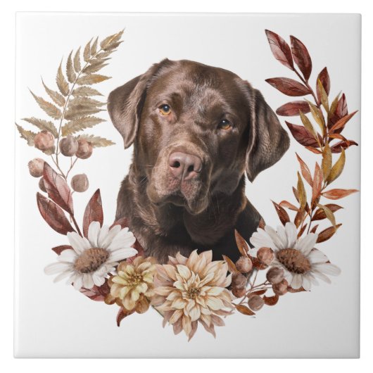 Chocolade Labrador Retriever Herfstkrans Tegeltje (Voorkant)