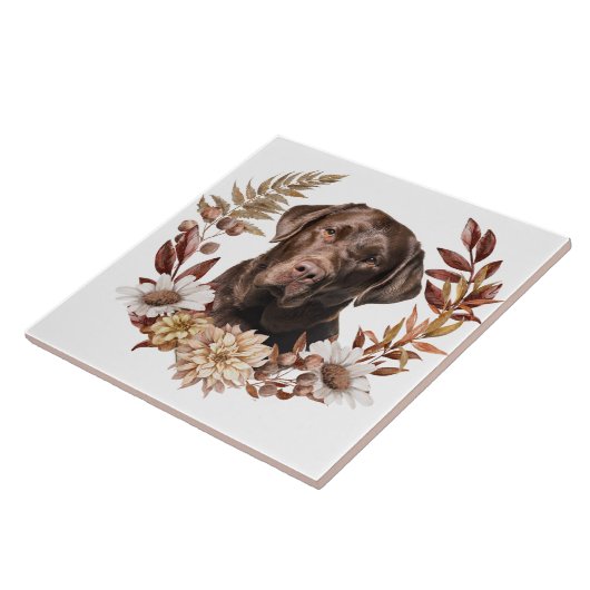 Chocolade Labrador Retriever Herfstkrans Tegeltje (Zijkant)