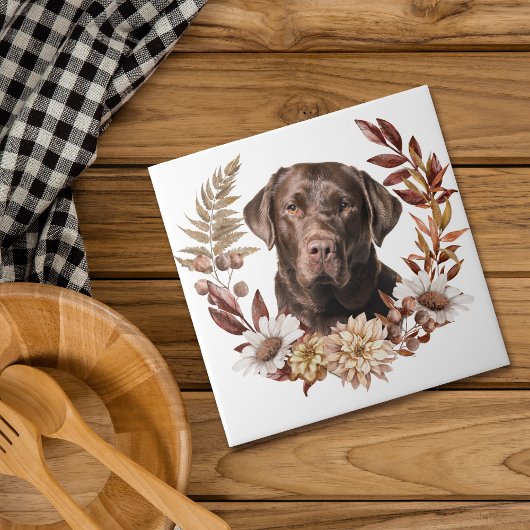 Chocolade Labrador Retriever Herfstkrans Tegeltje