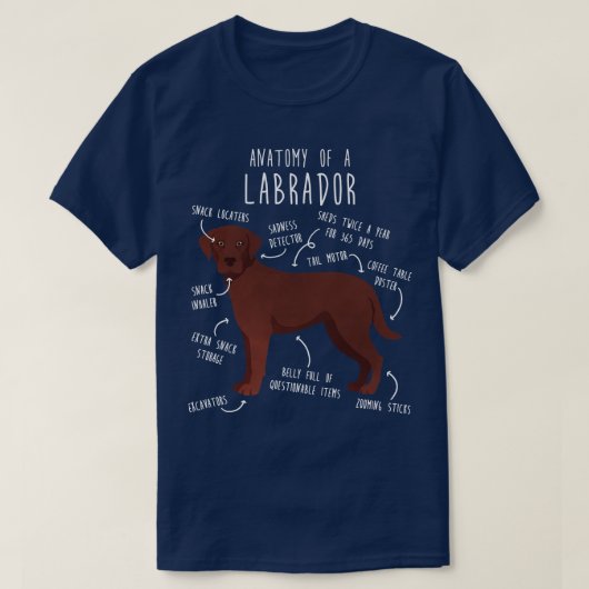 Chocolade Labrador Retriever Hond Anatomie 1 T-shirt (Design voorkant)
