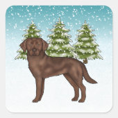 Chocolade Labrador Retriever Hond Blauwe Kerst Vierkante Sticker (Voorkant)