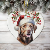Chocolade Labrador Retriever Hond Holly krans Keramisch Ornament