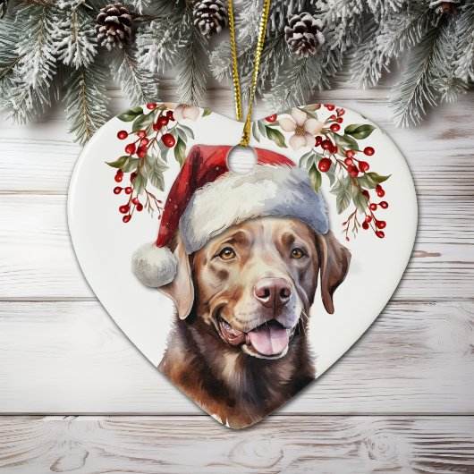 Chocolade Labrador Retriever Hond Holly krans Keramisch Ornament