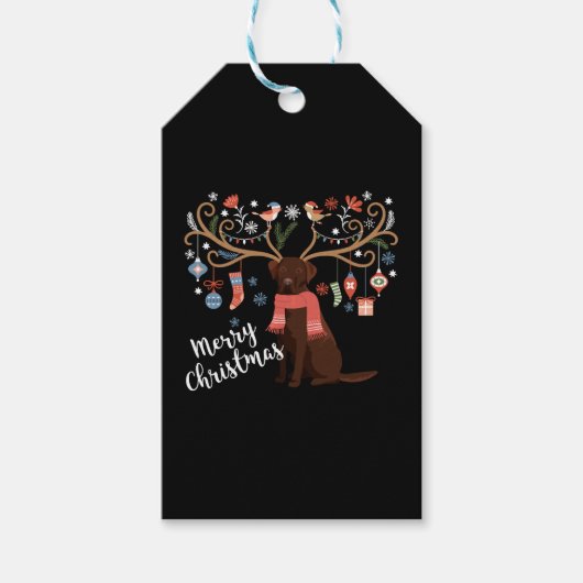Chocolade Labrador Retriever Hond Kerstmis Cadeaulabel (Voorkant)