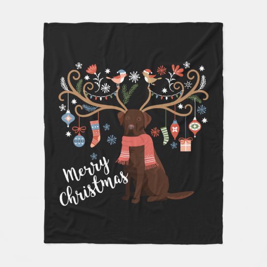 Chocolade Labrador Retriever Hond Kerstmis Fleece Deken (Voorkant)