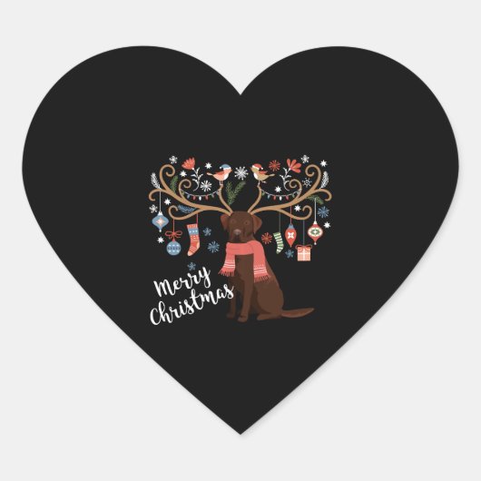 Chocolade Labrador Retriever Hond Kerstmis Hart Sticker (Voorkant)