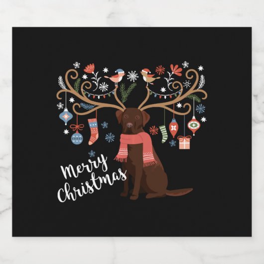 Chocolade Labrador Retriever Hond Kerstmis Sparkling Wijnetiket (Enkel label)