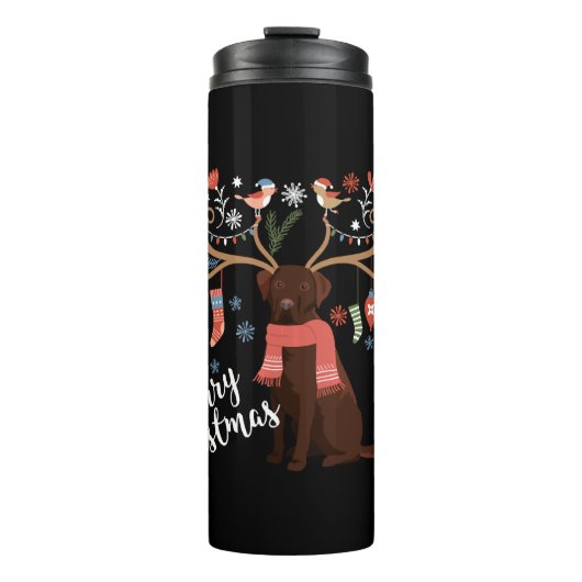 Chocolade Labrador Retriever Hond Kerstmis Thermosbeker (Voorkant)