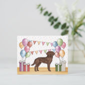 Chocolade Labrador Retriever Hond Kleurrijke Verja Briefkaart (Staand voorkant)