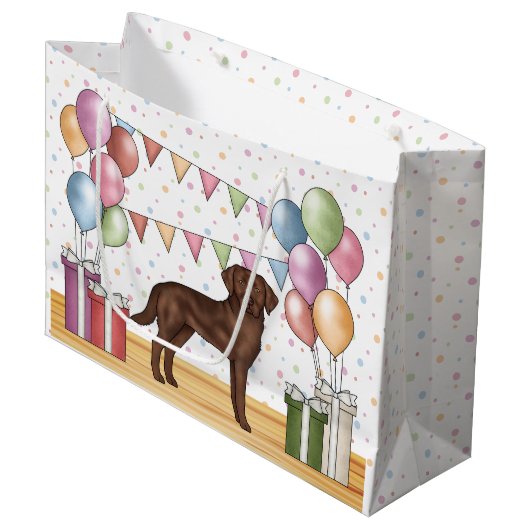 Chocolade Labrador Retriever Hond Kleurrijke Verja Groot Cadeauzakje (Voorkant Gekanteld)