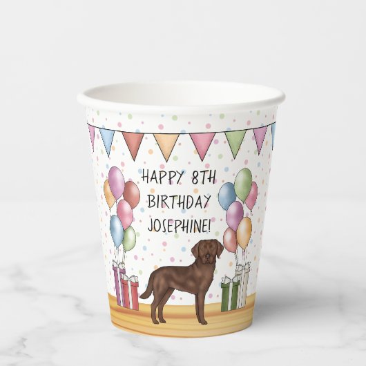 Chocolade Labrador Retriever Hond Kleurrijke Verja Papieren Bekers (Voorkant)