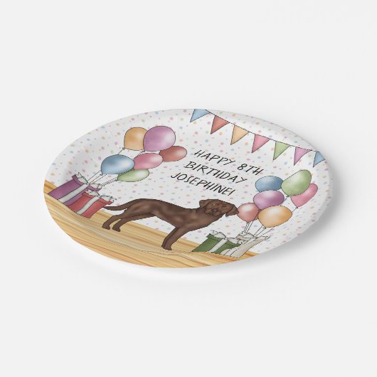 Chocolade Labrador Retriever Hond Kleurrijke Verja Papieren Bordje (Gekanteld)