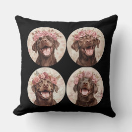 Chocolade Labrador Retriever Hond Roze Bloemen Kussen