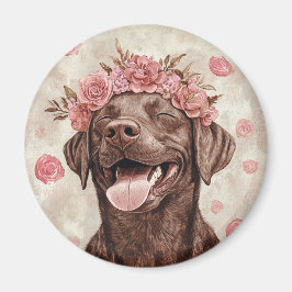 Chocolade Labrador Retriever Hond Roze Bloemen Magneet