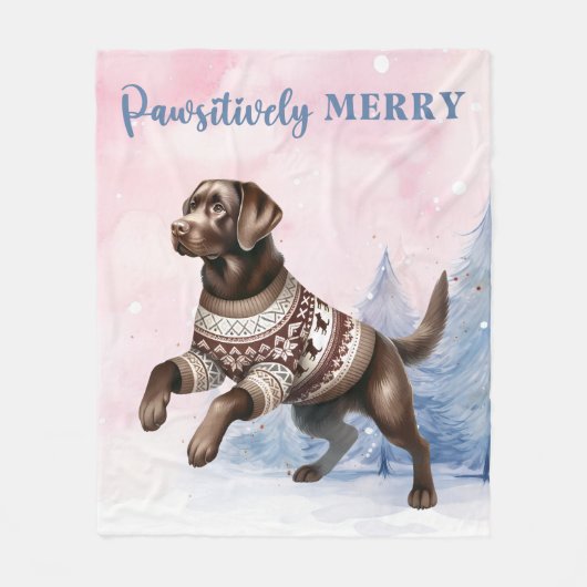 Chocolade Labrador Retriever Hond Roze Kerstmis Fleece Deken (Voorkant)