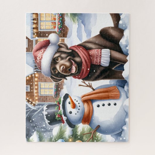 Chocolade Labrador Retriever Hond Snowman Puppy Legpuzzel (Verticaal)