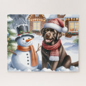 Chocolade Labrador Retriever Hond Snowman Puppy Legpuzzel (Horizontaal)