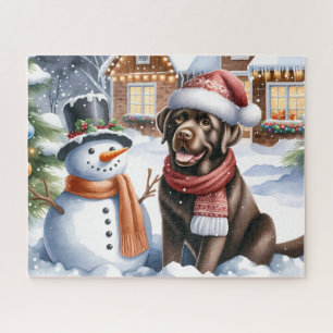 Chocolade Labrador Retriever Hond Snowman Puppy Legpuzzel