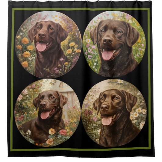 Chocolade Labrador Retriever Hond Zwart Groen Douchegordijn (Voorkant)