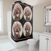 Chocolade Labrador Retriever Hond Zwart Roze Douchegordijn (In situ)
