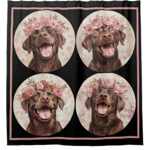 Chocolade Labrador Retriever Hond Zwart Roze Douchegordijn