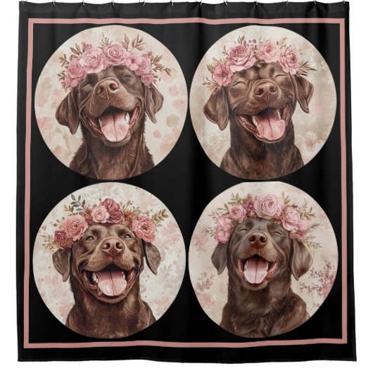 Chocolade Labrador Retriever Hond Zwart Roze Douchegordijn (Voorkant)