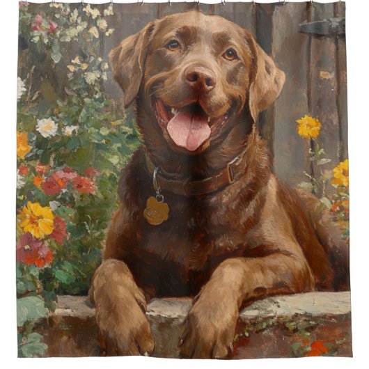 Chocolade Labrador Retriever Hondentuin Douchegordijn (Voorkant)
