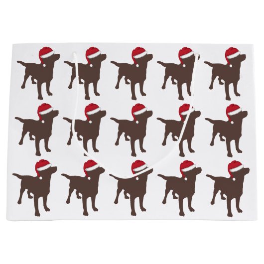 Chocolade Labrador Retriever in Red Santa Hat Groot Cadeauzakje (Voorkant)