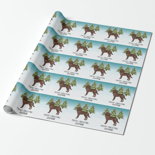 Chocolade Labrador Retriever Kerst Aangepaste teks Cadeaupapier (Uitgerold)