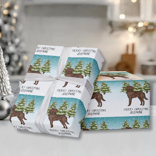 Chocolade Labrador Retriever Kerst Aangepaste teks Cadeaupapier