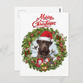 Chocolade Labrador Retriever, Kerstkrans Briefkaart (Voorkant / Achterkant)