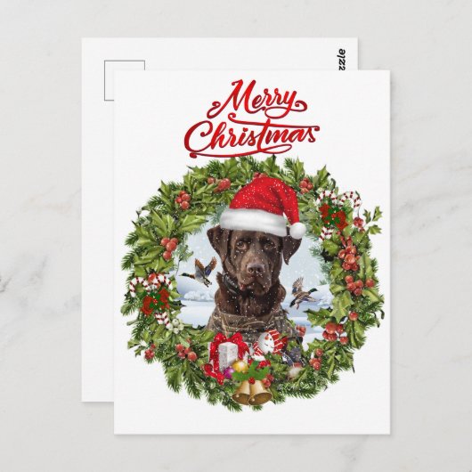 Chocolade Labrador Retriever, Kerstkrans Briefkaart (Voorkant / Achterkant)