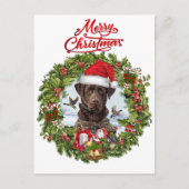 Chocolade Labrador Retriever, Kerstkrans Briefkaart (Voorkant)