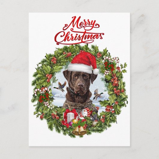 Chocolade Labrador Retriever, Kerstkrans Briefkaart (Voorkant)