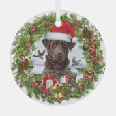 Chocolade Labrador Retriever, Kerstkrans Glas Ornament (Voorkant)