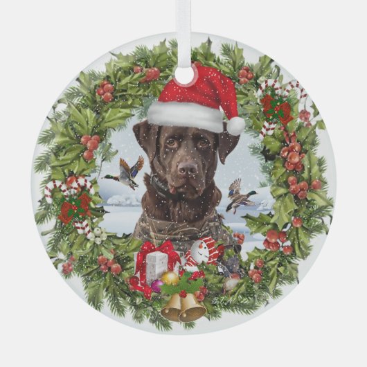 Chocolade Labrador Retriever, Kerstkrans Glas Ornament (Voorkant)