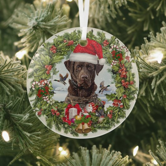 Chocolade Labrador Retriever, Kerstkrans Glas Ornament (Insitu)